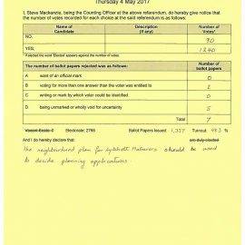 Neighbourhood Plan Result official declaration of poll showing 1240 in favour