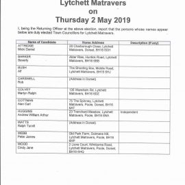 Image of the official notice of uncontested election Lytchett Matravers May 2019