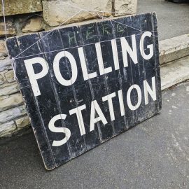 A photo of a polling station sign used for decorative purposes