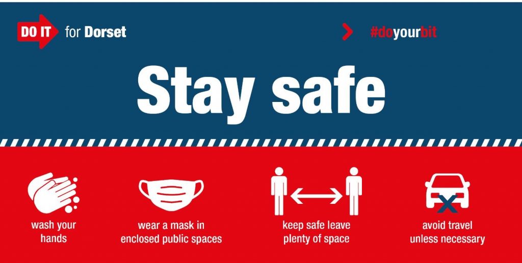 Image for stay safe message (Hands, Face, Space, avoid travel)