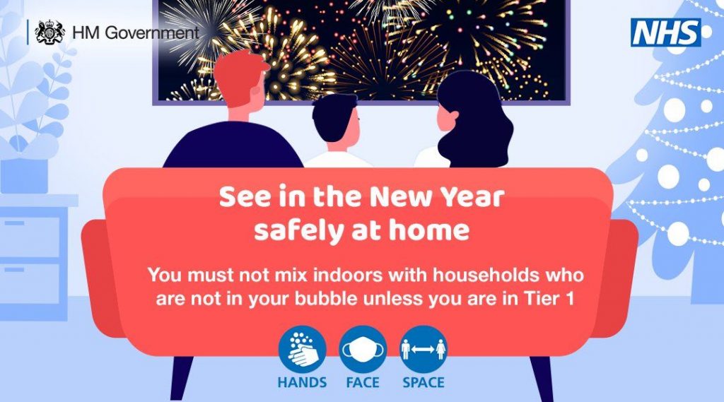 Image encouraging people to see New Year in at home