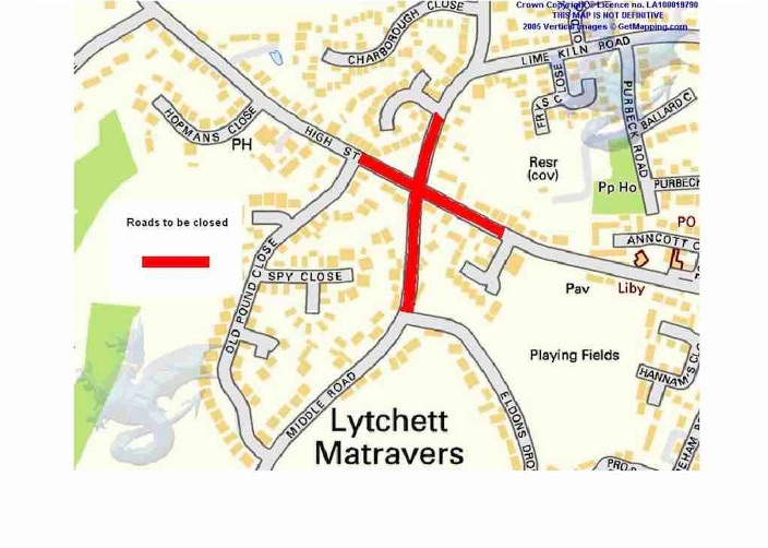 Map showing roads around the War Memorial closed for Remembrance Sunday