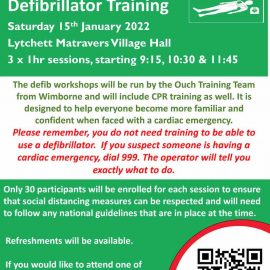 Defib poster with details (as per the post) and a QR code