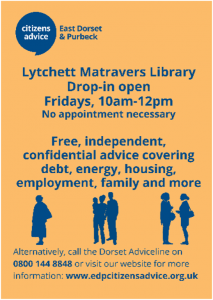 Poster providing details about the library drop-in